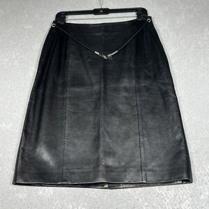 Prada Skirt Womens Size 44 Black Pencil Leather Belted Made In Italy